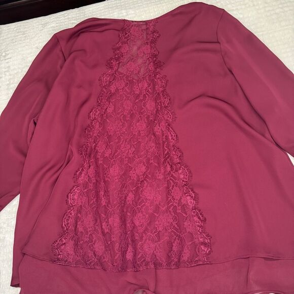 LC Lauren Conrad Lace Back Bell‎ Sleeve Burgandy Maroon blouse Dress shirt XL - Picture 8 of 9